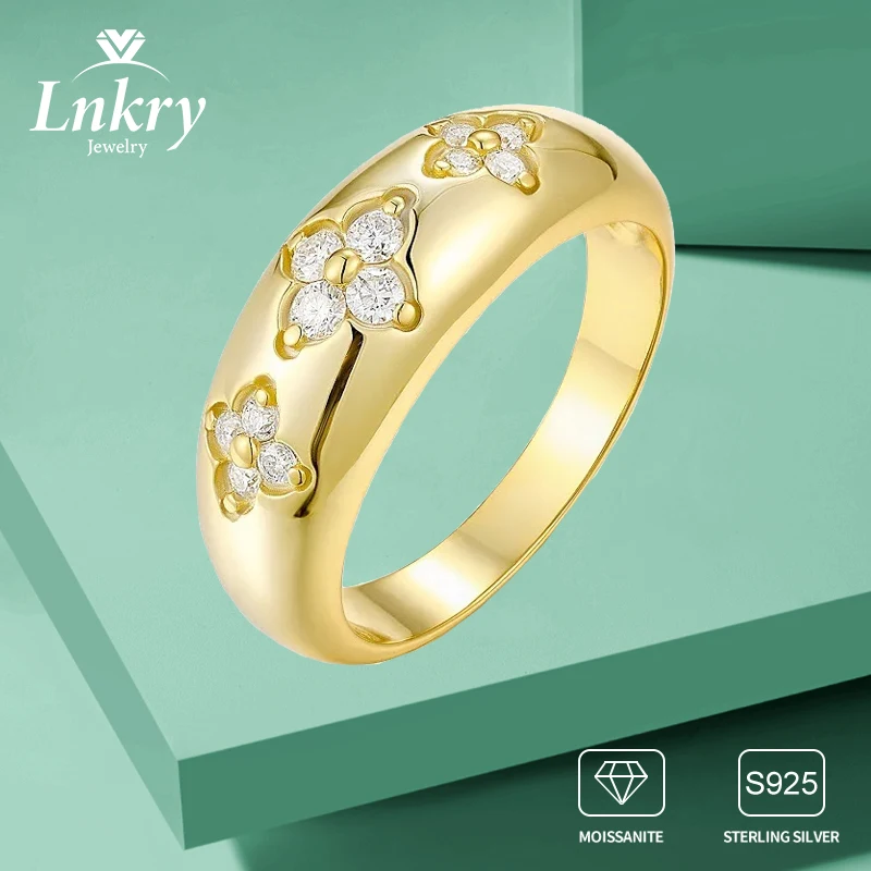 

Сертифицированные Lnkry массивные кольца с муассанитом Anillo Plata из стерлингового серебра 925, широкое кольцо с четырьмя листьями и цветком для женщин и мужчин, ювелирные изделия в стиле панк