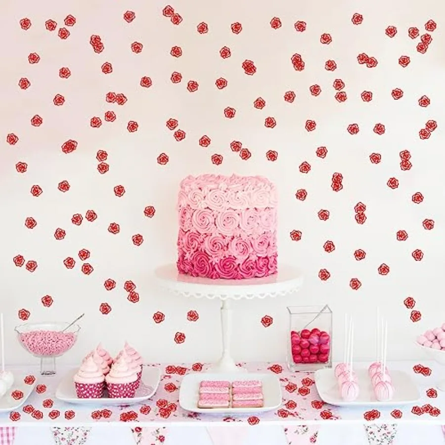 Coriandoli con fiori di rosa Glitter rossi Donne Mamma Compleanno Tavolo Coriandoli Matrimonio Anniversario Carta Scatter Fidanzamento Spettacolo Amore Festa T