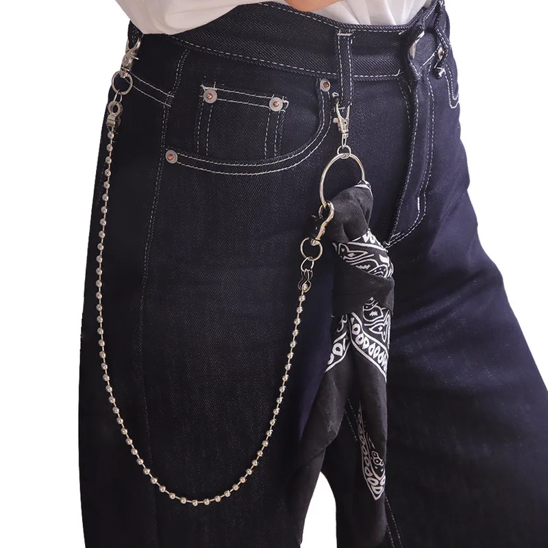 Silver Bead Pants Chain With Bandana Holder Waist Chain Y2K Punk Jeans Key Ring Unisex Street Style Clothing Hanging Ornament