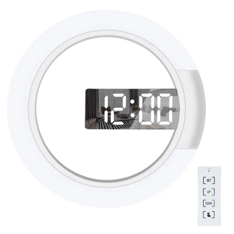 

ABYP светодиодные зеркальные настенные часы с полым дизайном и круглым цифровым дисплеем, 7-цветный ночник, настенные украшения, 12/24-часовой режим