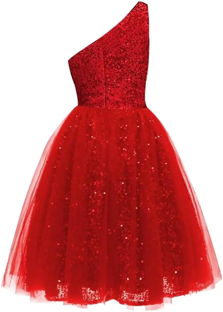 One Shoulder Sequin Homecoming Dresses Short Tulle Prom Dresses for Women A Line Princess Formal Cocktail Gown Gowns