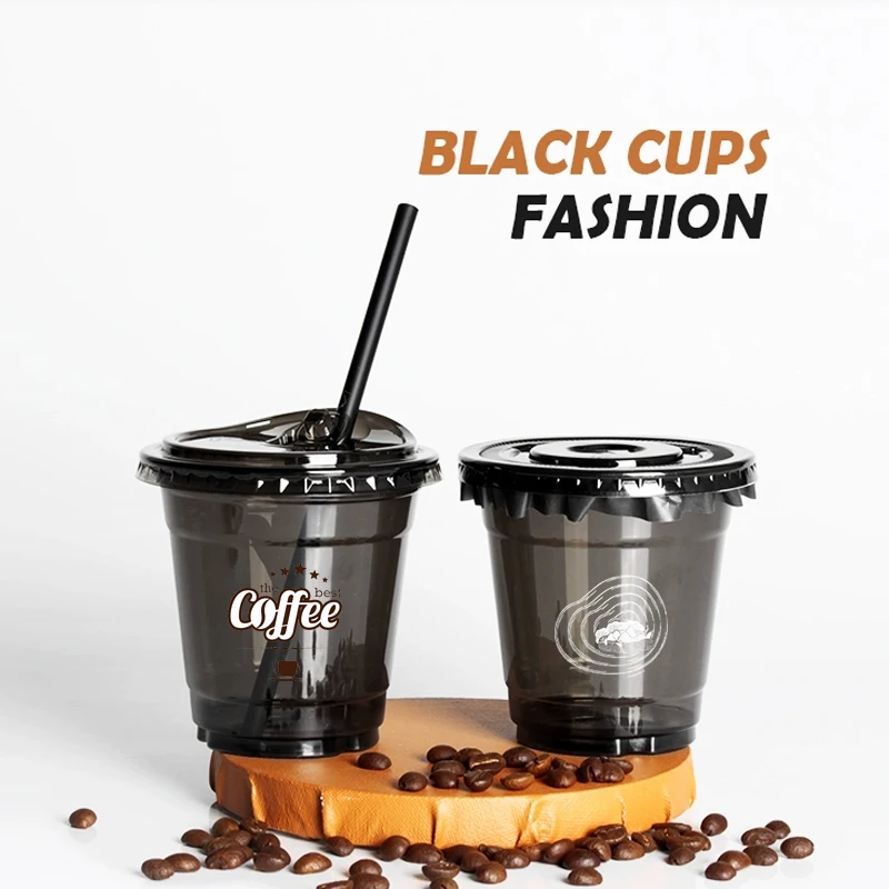 

Черные пищевые пластиковые чашки для напитков, одноразовые кофейные чашки, упаковка для холодных напитков, чай с молоком, чашка для выноса колы