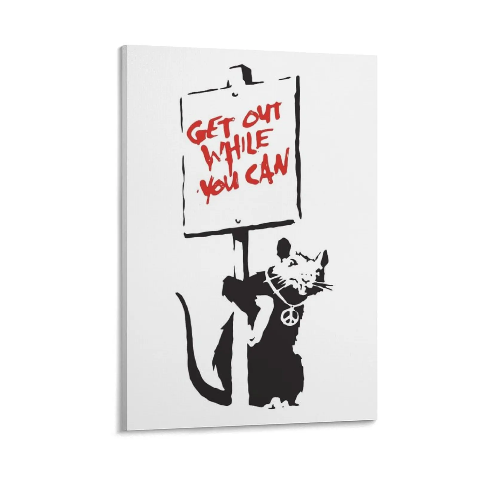 Banksy Quote rat with sign Get Out While You Can Graffiti Street art Peace symbol necklace HD Canvas Painting wall decoration