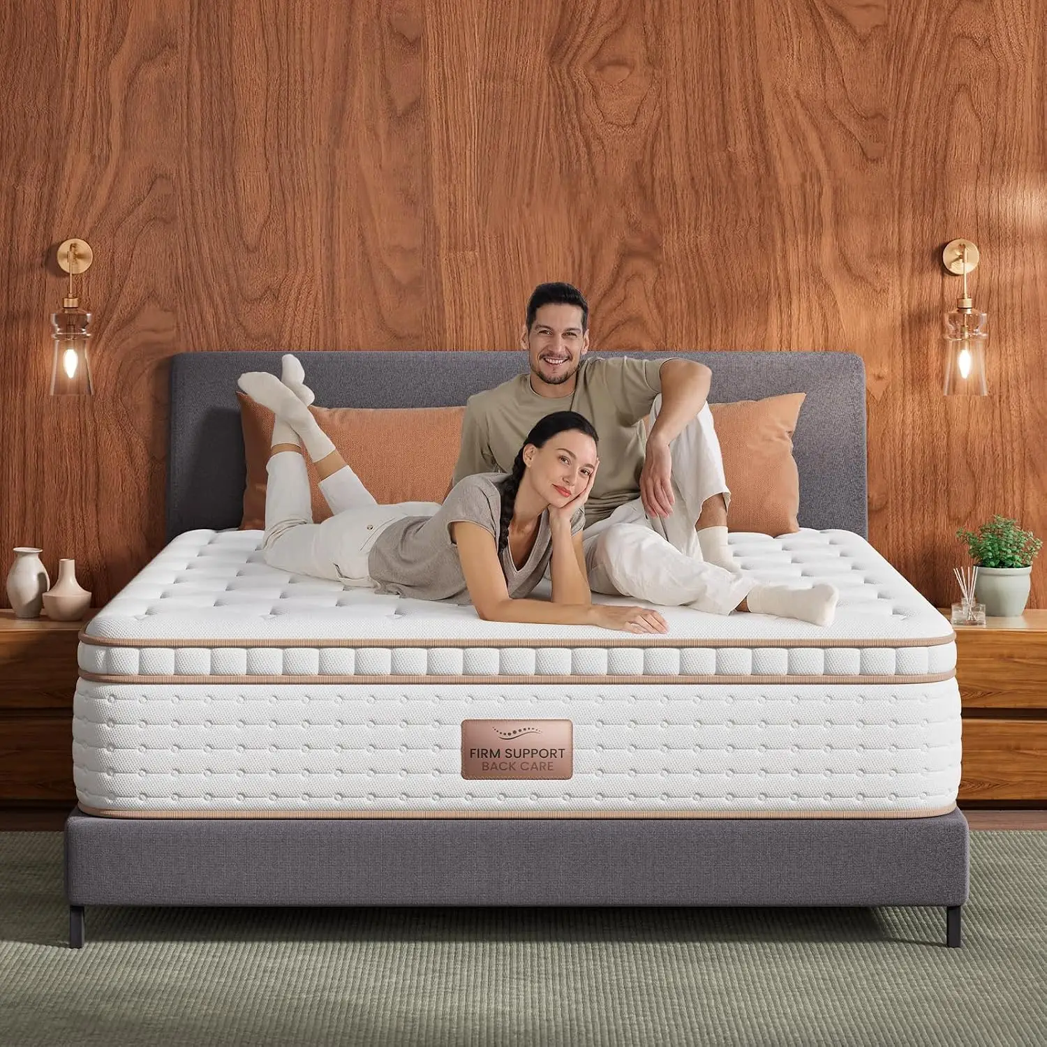 Firm King Mattress - 14 Inch Hybrid King Size Mattress with Low Motion Transfer and Orthopedic Lumbar Support