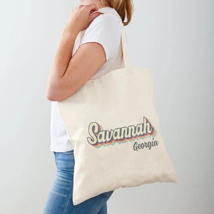 

Savannah city Georgia Retro Vintage 70s rainbow Tote Bag tote bag women Women's shopper hand bag