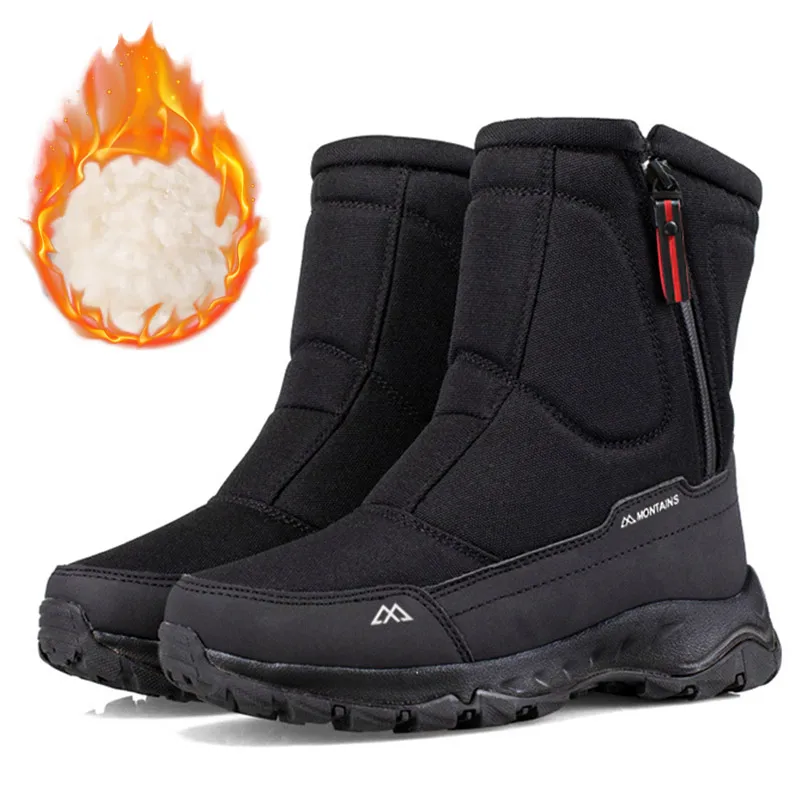 Men's Snow Boots Large Size Winter Men's Boots Warm Plush Ankle Boots Outdoor Sneakers Winter Men's Shoes Black Blue