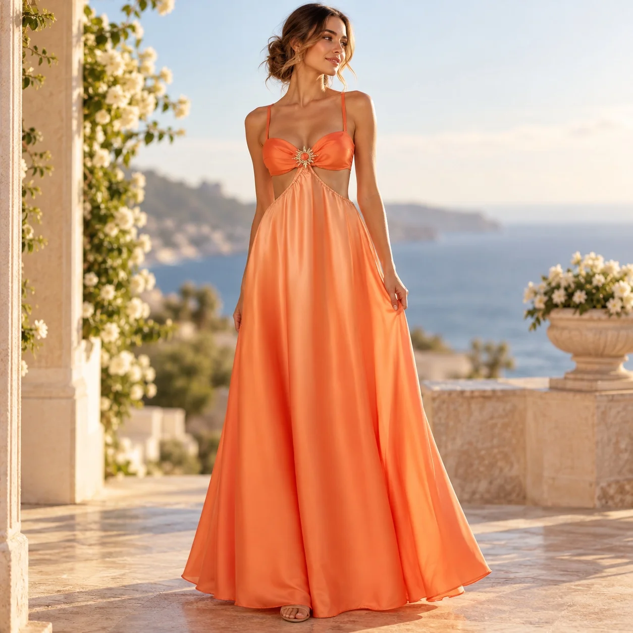 Strapless Dress Tie Front High Waist Socialite Style with Pleated Skirt Sweet and Fresh Deep V Neck Pleated Dress for Women