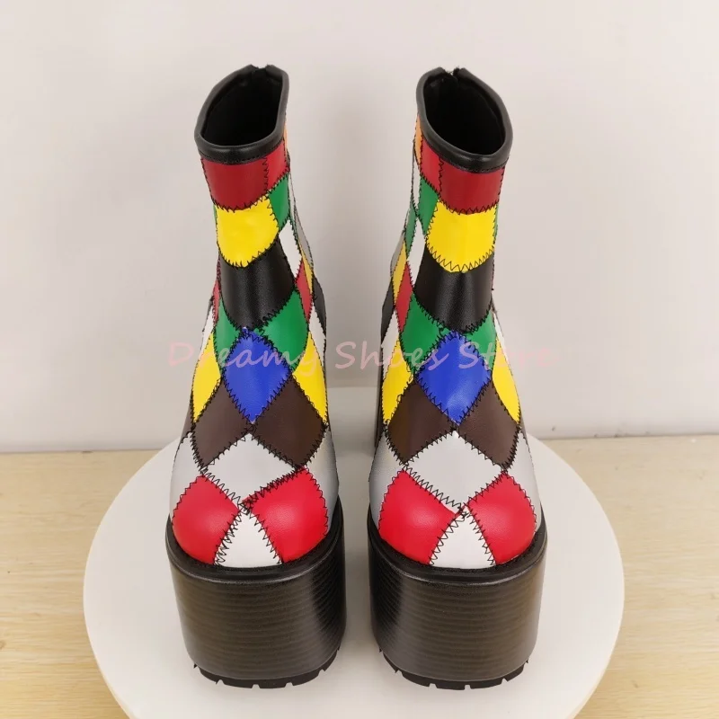 مختلط الألوان منقوشة منصة حذاء من الجلد النساء جولة تو صندل بكعب مكتنز عودة زيبر الأحذية موضة الشرير أحذية الحفلات سيدة 2025 الربيع