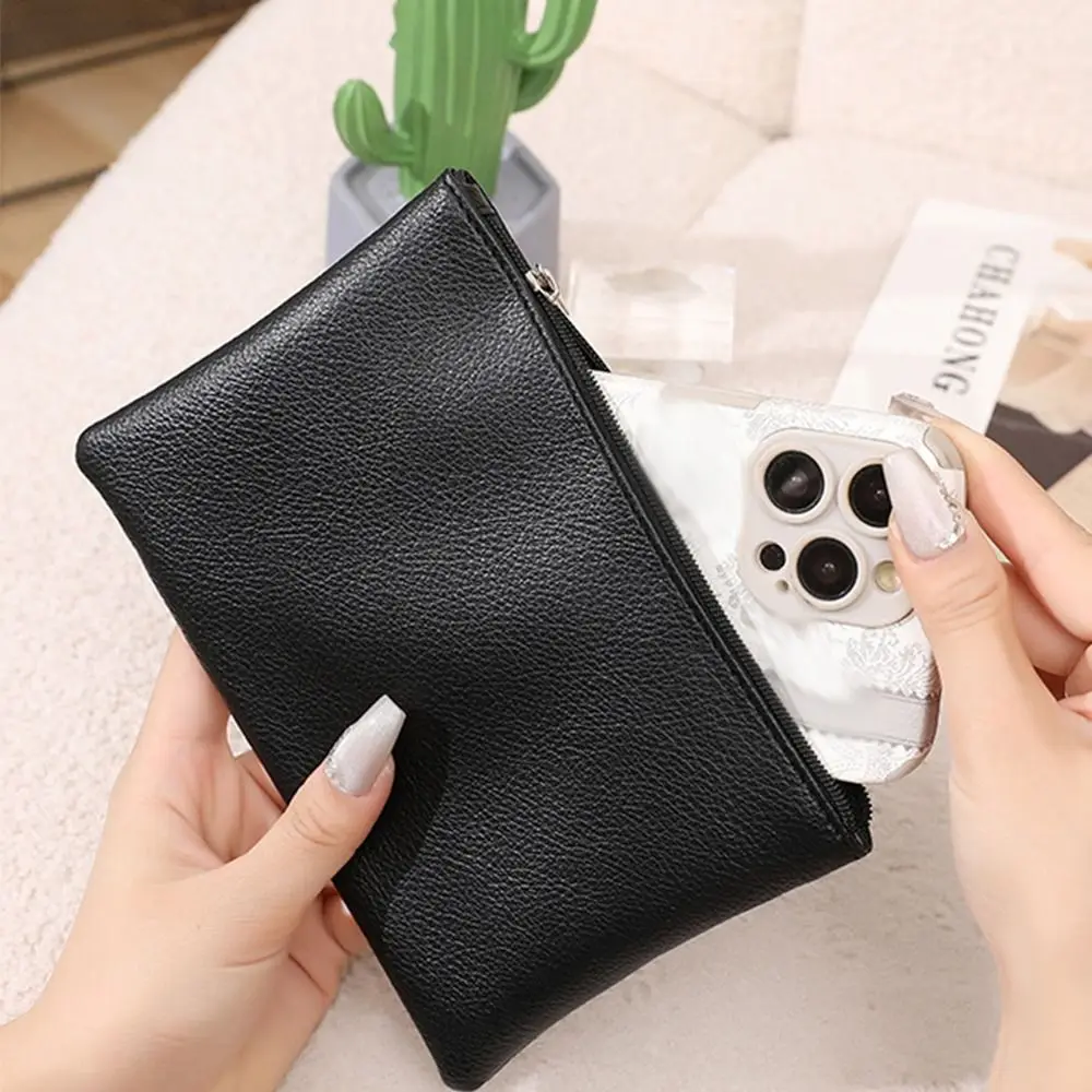 Кошелек для монет на молнии с узором личи, косметичка в корейском стиле, сумка для мелких предметов, однотонная сумка для хранения косметики из искусственной кожи, дорожная сумка