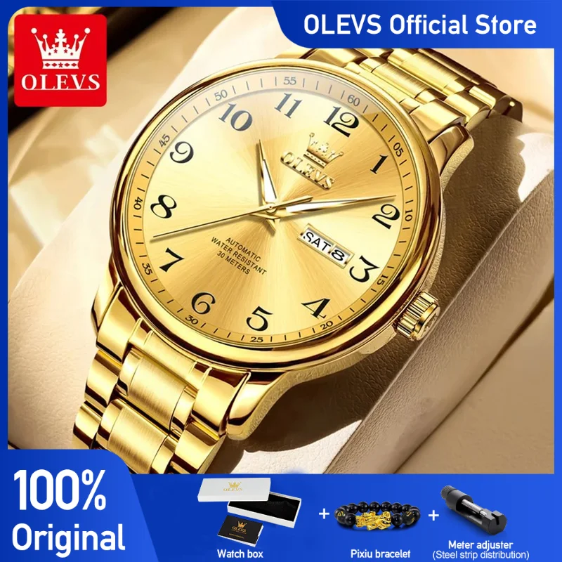 

OLEVS 7072, мужские часы, оригинальные деловые автоматические механические часы для мужчин, водонепроницаемые светящиеся наручные часы из нержавеющей стали с датой и днем