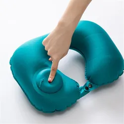 Almohada de viaje en forma de U, inflable cojín de aire automático para avión, coche, anillo, plegable, tipo prensa, cama, cojín para el cuello