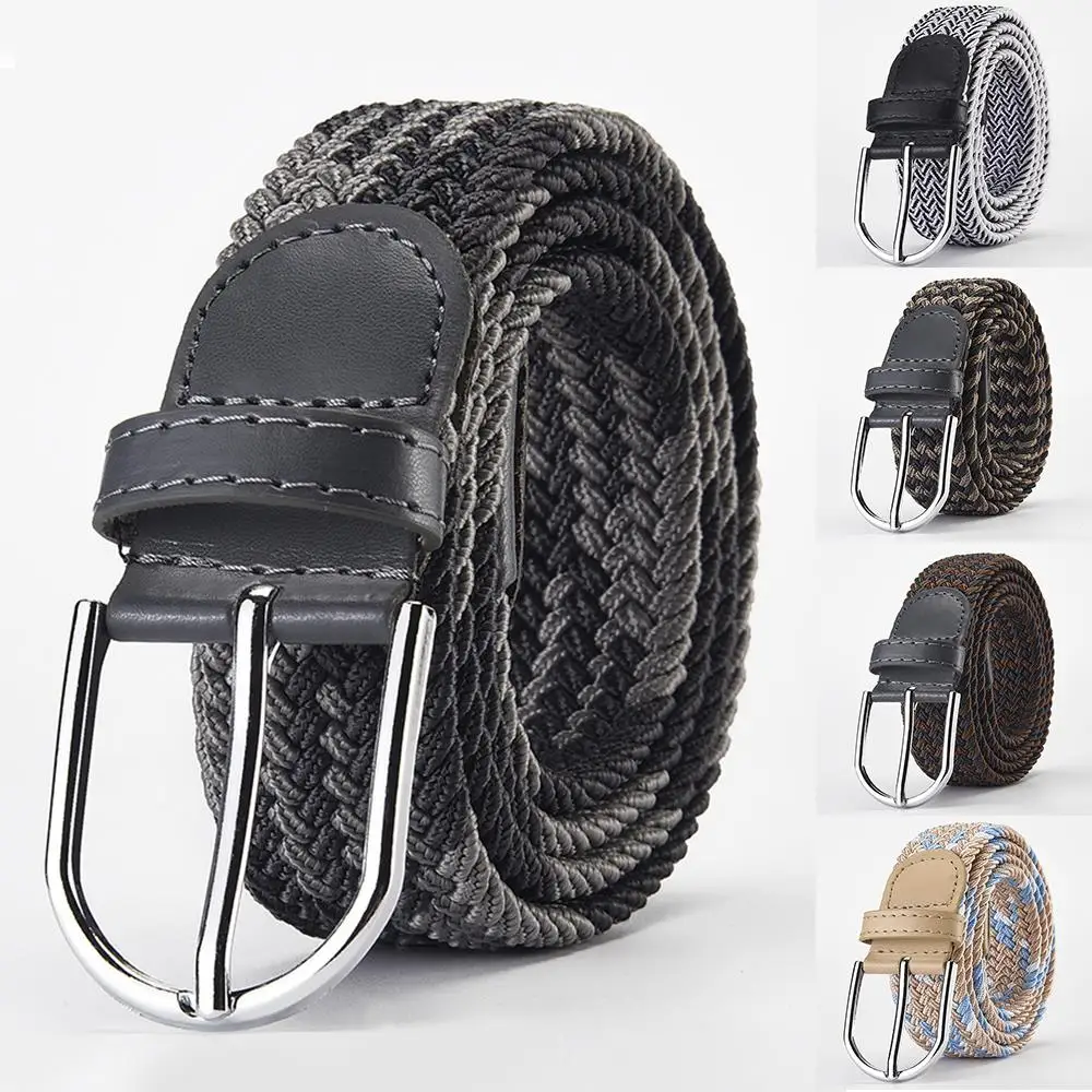 

Woven Elastic Belt Outdoor Sports Nylon Waistband Unisex Braided Stretch Canvas Waist Belt Webbing Metal Pin Buckle Belts