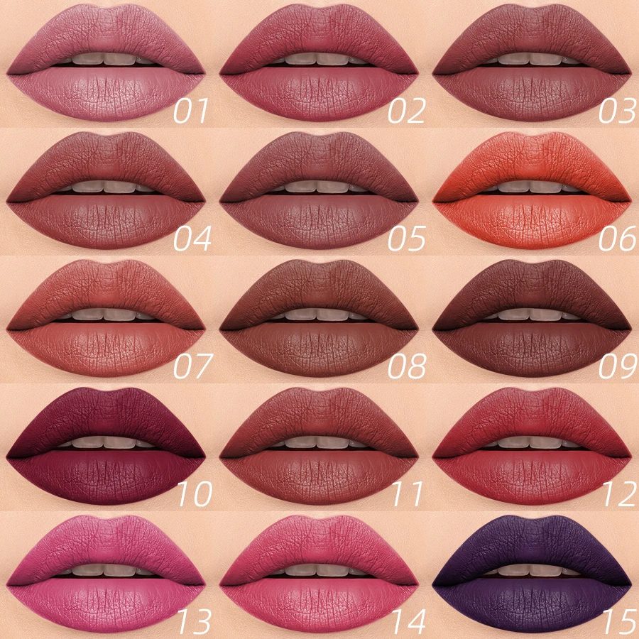 15 Colors 1PC Lipstick Matte Velvet Finish Smooth Lip Liner Pen Long Lasting Lips Korean Makeup Pink Brown Lip Tints Cosmetics