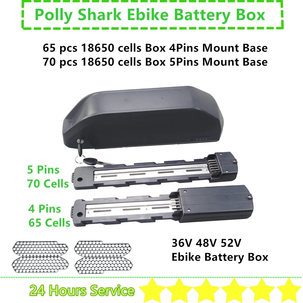 Reention Polly DP-6 DP-6C Ebike Battery Box 36V 48V 52V Battery Case 70 65 60 pcs 18650 Cells Down Tube Dolphin Battery Box