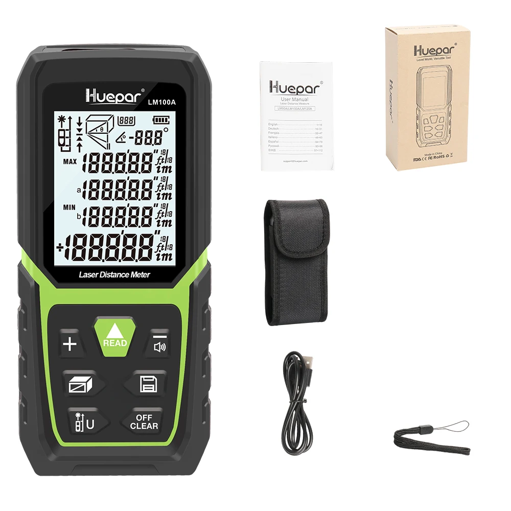 Imagem -06 - Huepar-trena Laser Tape Range Finder Rangefinder Laser Distância Medidor Medir Device Régua Test Tool 50m 100m 120m