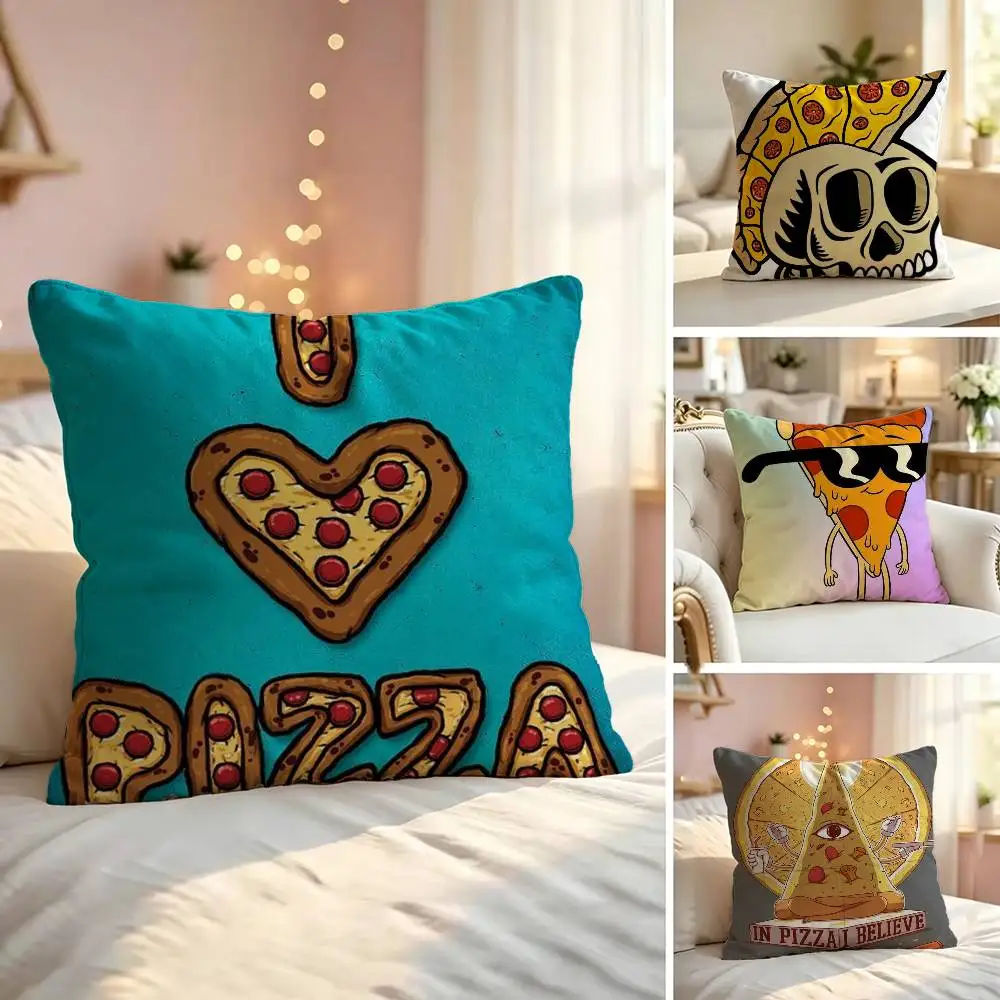 Delicious cartoon pizza Soft Pillow Shell For Sofa Living Space Bedroom Headboard Backrest Square Cushion Cozy