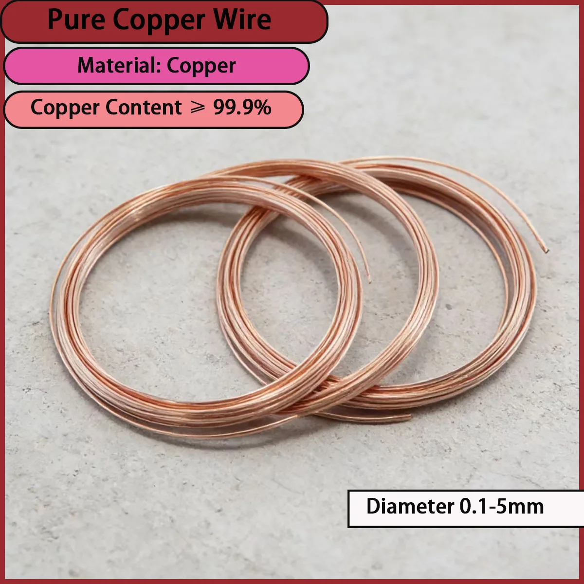 Pure copper wire with a diameter of 0.1-5mm is used for power transmission, communication equipment, electronic instruments, etc