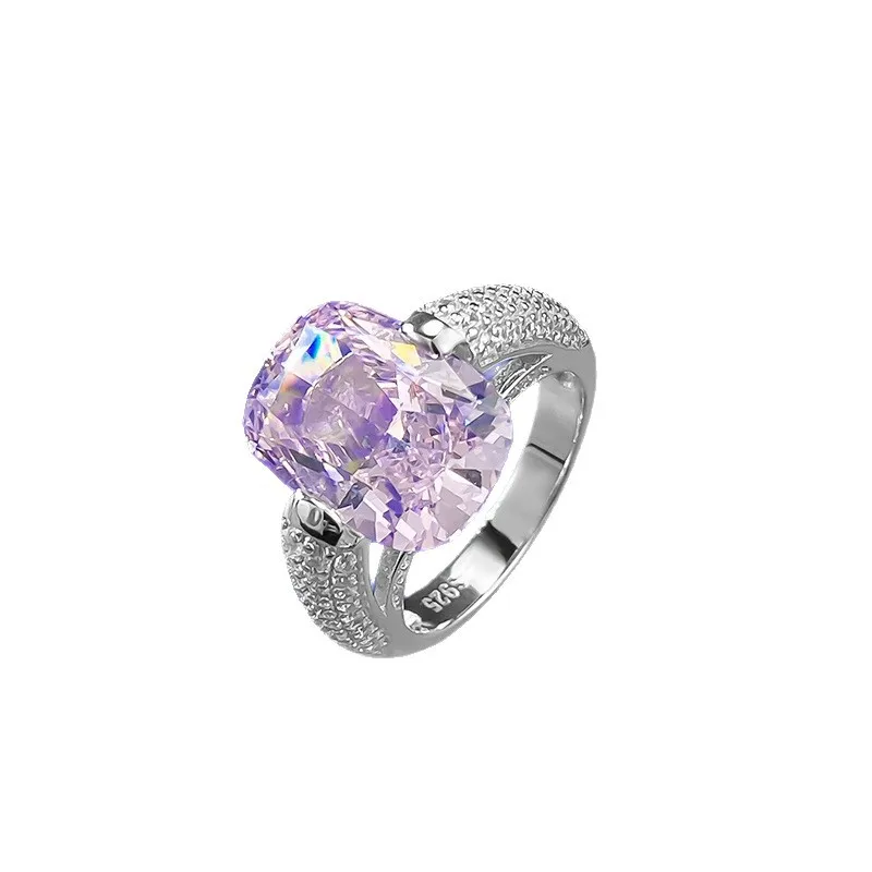 

S925 Sterling Silver 10×14mm Cushion Cut Pink High Carbon Diamond Ring Luxury Elegant Party Jewelry Gift For Women