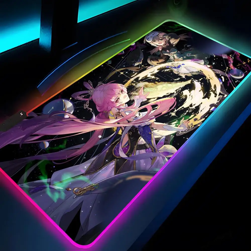 Honkai Star Rail Mouse Pad XXL RGB Gaming Mouse Pad HD Gamer Accessories Large LED Light MousePads PC Carpet With Backlit