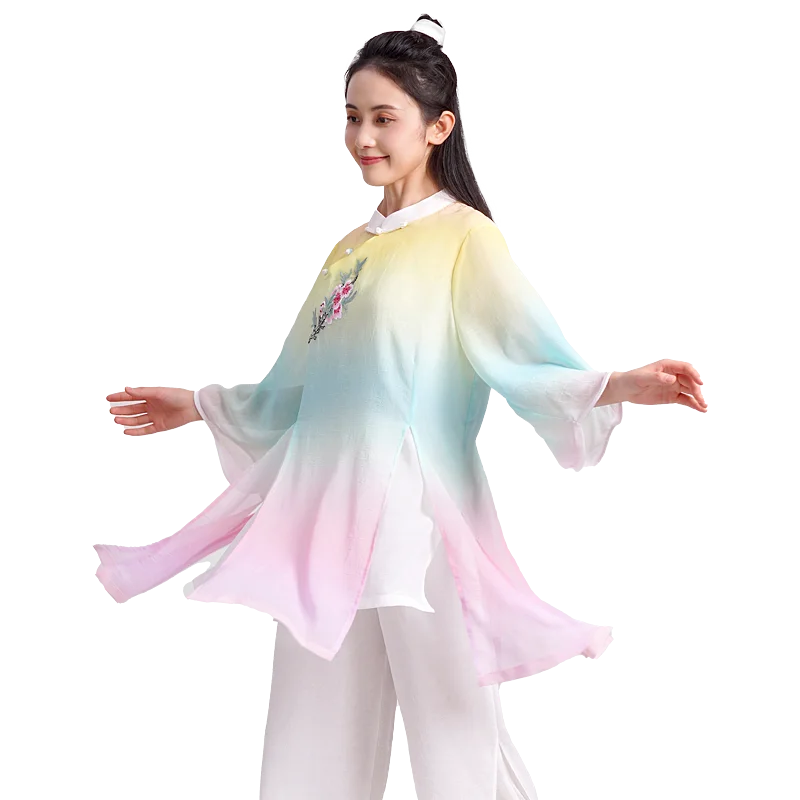 Women's Premium Tai Chi Uniform - Unisex Breathable Ombre Ramie Gauze Martial Arts Outfit for Baduanjin Practice