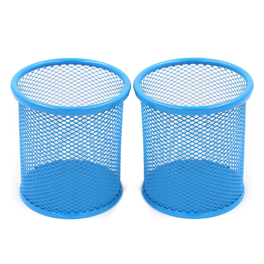 

2 Pcs Office Supplies Round Pen Container Pens Organizer for Desk Mesh Pencil Holders Blue Cup Child