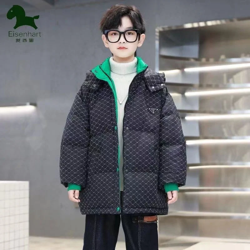 Boys' Cotton Jacket and Winter Clothing 2024 New Style Western-Style Mid Size Boys' Winter Down Cotton Jacket With Thick Coat