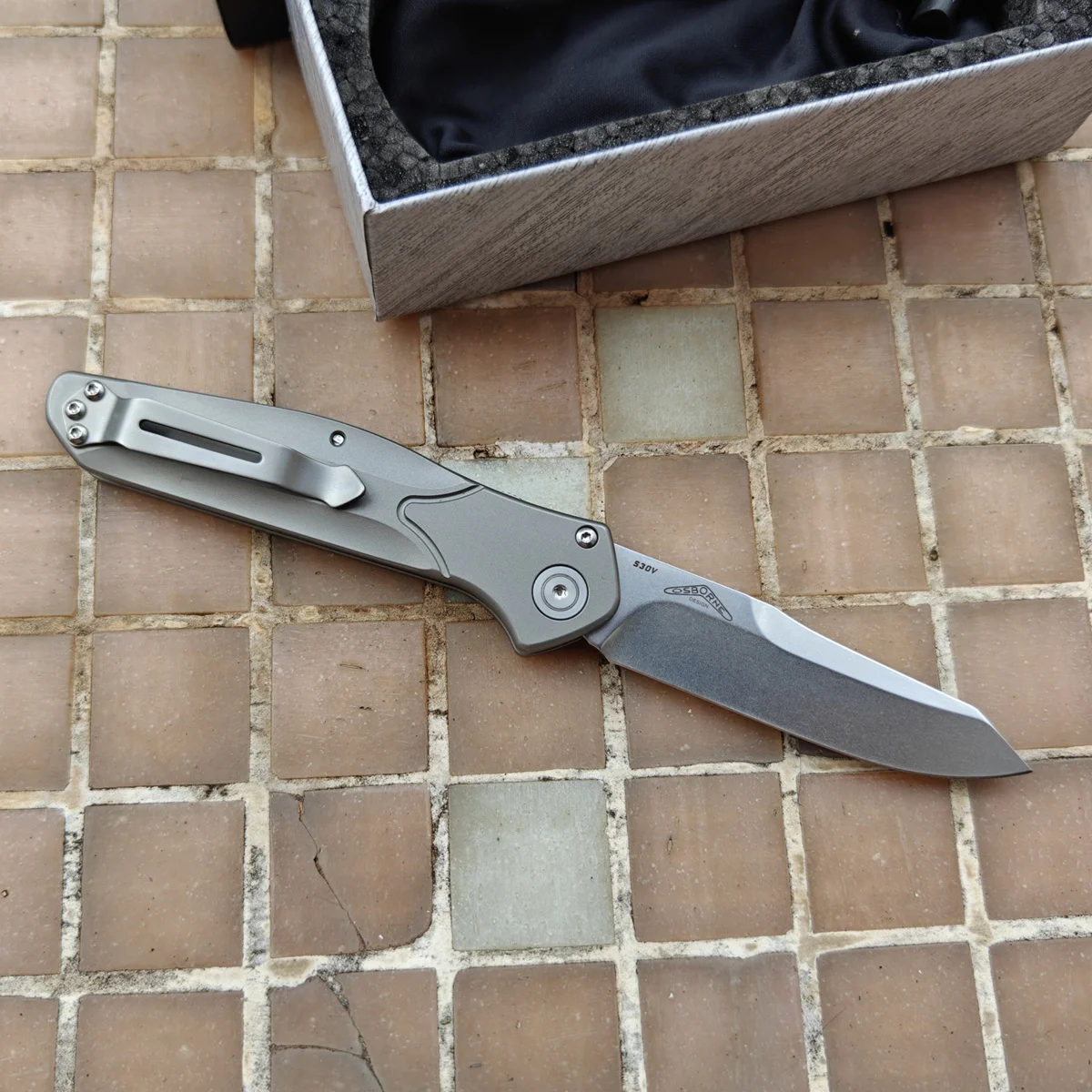 Osborne 9400 Titanium Handle Mark S30V Logo Blade Survival EDC Tool  Dinner Utility Camp Hike Hunt Outdoor Kitchen Folding Knife