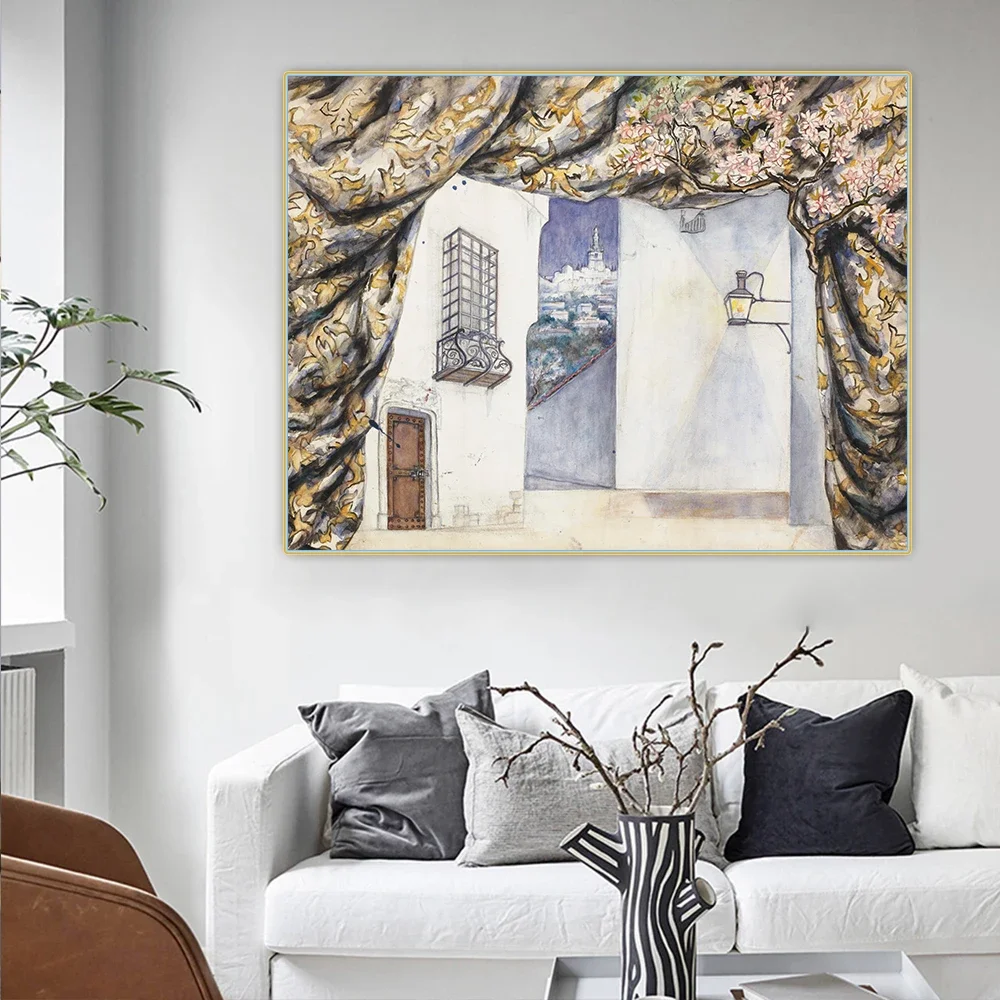 Citon Natalia Goncharova《Stage Design For The Barber Of Seville》Canvas Oil Painting Decorative Picture Decor Home Decoration #1