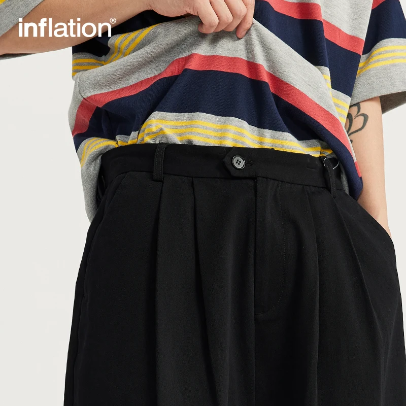 INFLATION Cropped Pleated Suit Shorts Mens Summer Trendy Casual Shorts