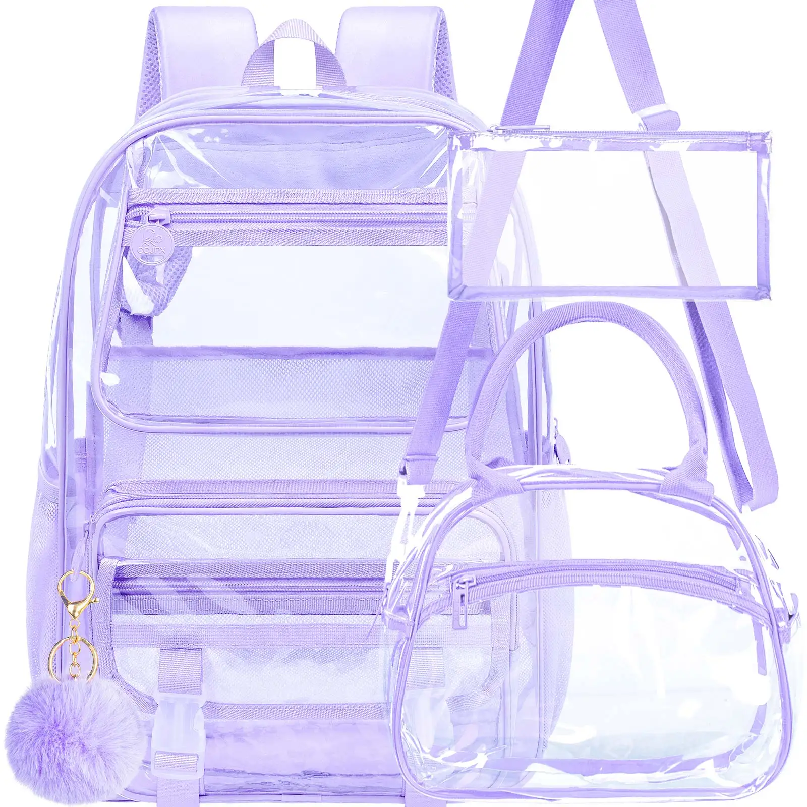3PCS Kid's backpack Girls Clear Transparent Zipper Handbag Pen Pouch School Backpack for Daily Use Gift