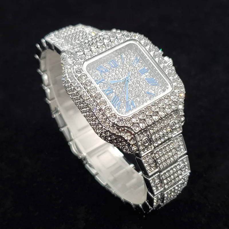Jam Tangan Mewah Bertabur Berlian Wanita Fashion Bling Perak Stainless Steel Quartz Iced Out Berkilau Perhiasan Jam Tangan 2026 Terbaru