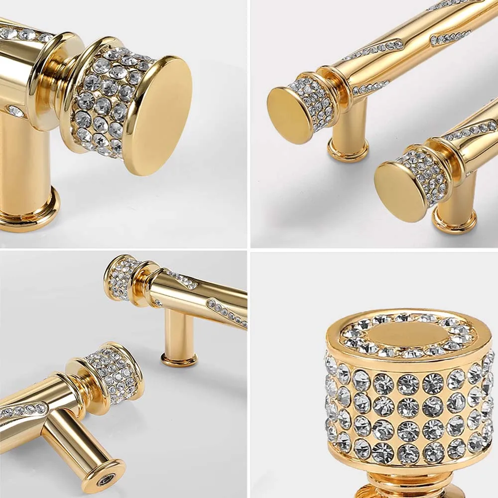 Zinc Alloy French Diamond Handle Wardrobe Door Bathroom Drawer Cabinets French Furniture Handle Gold Kitchen Cabinet Handle Knob