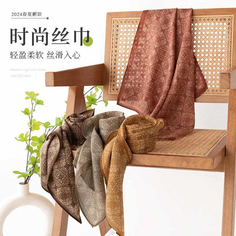 

Vintage Printed 65cm Square Scarf Elegant Fashion Emulation High Sense All-Matching Graceful