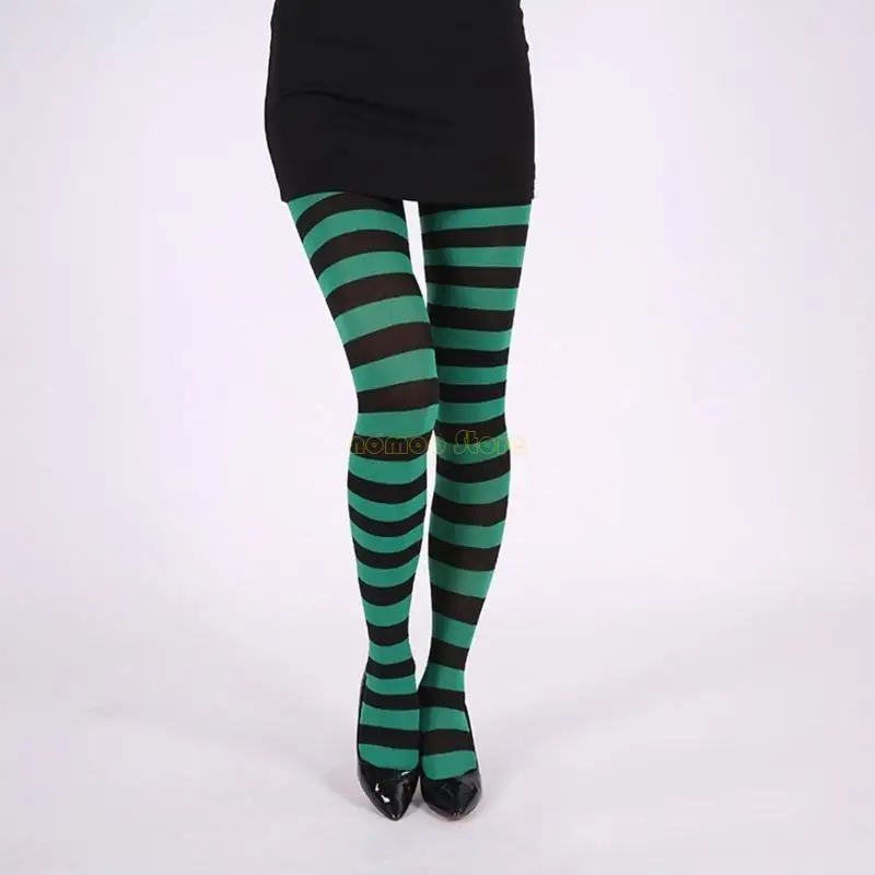 

31BF Womens Wide Horizontal Contrast Stripe Tights Opaque Hosiery Pantyhose Stockings