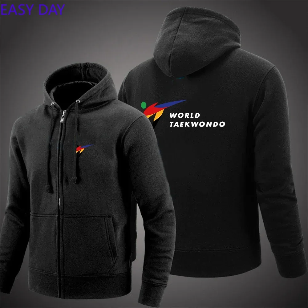 2024 New WTF World Taekwondo Federation Men's Solid Color Zipper Pullover Sweater Warm Long-sleeved Comfortable Versatile Caot