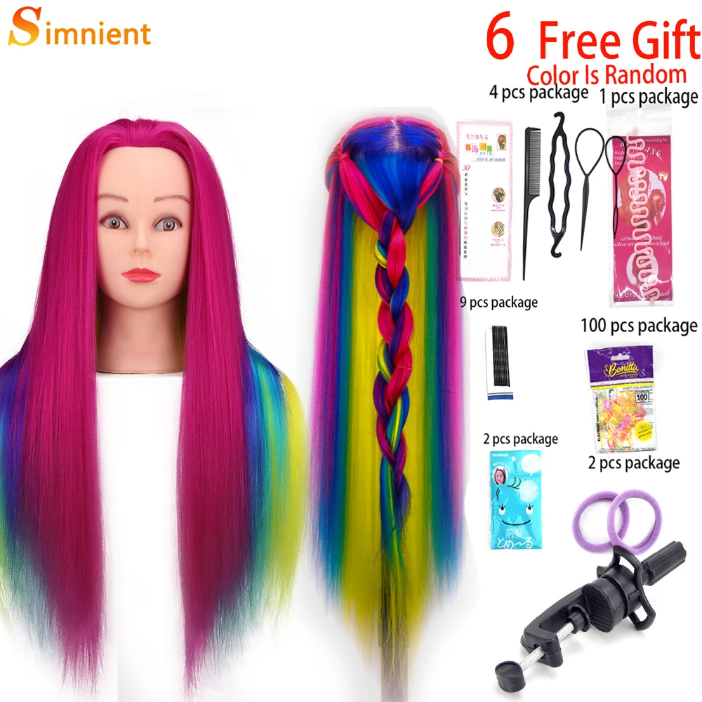 Simnient 70cm Colourful Synthetic Hair For Dolls Tress Mannequin Head For Hairstyles Hairdressing Braiding Training Dummy Doll