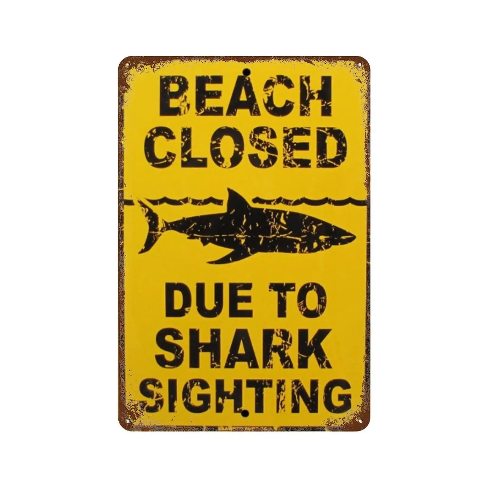 Retro Vintage Tin Sign DUE TO SHARK SIGHTING BEACH CLOSED Surfer Warning Sign Bar Pub Surf Shop Wall Decor outdoor sign 12x8 inh