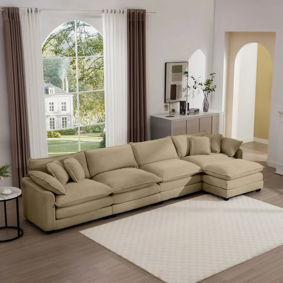 

Corduroy Sofa Modern Upholstered 4 Seater with with 1 Footstool Corduroy Fabric Sofa Office Living Room Apartment Comfort Sofa
