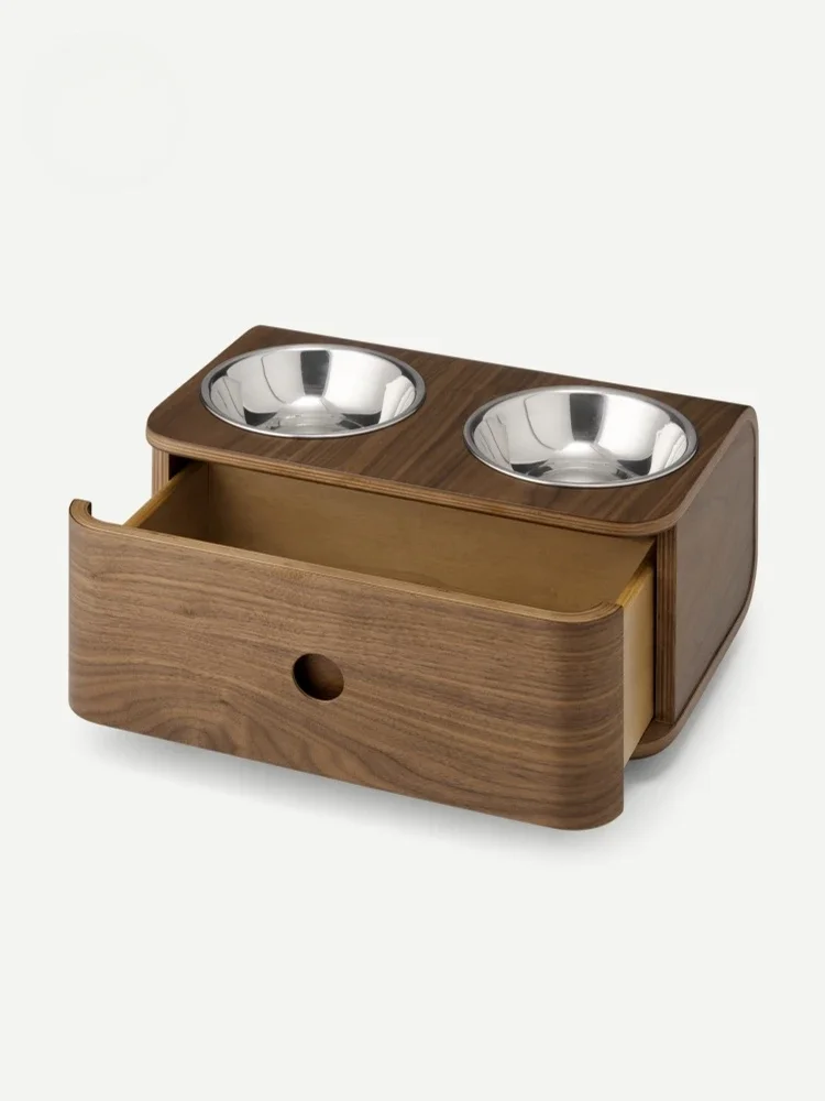 HomeAire cat bowl stainless steel dog bowl cat anti-black chin dog anti-knock rice basin solid wood pet products