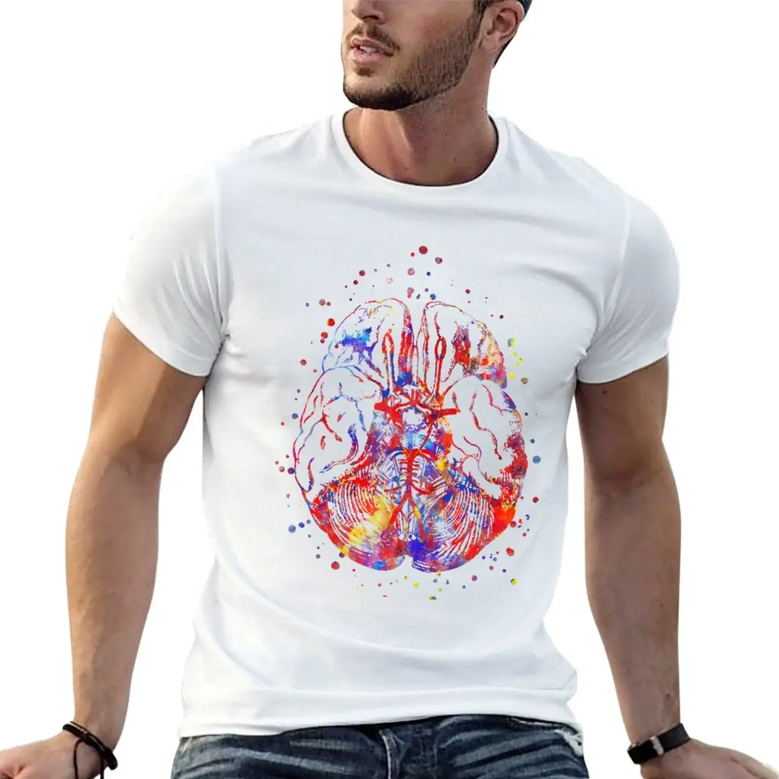 

Circle Of Willis, brain anatomy, medical art, watercolor brain T-Shirt shirts graphic clothes men t shirts high quality
