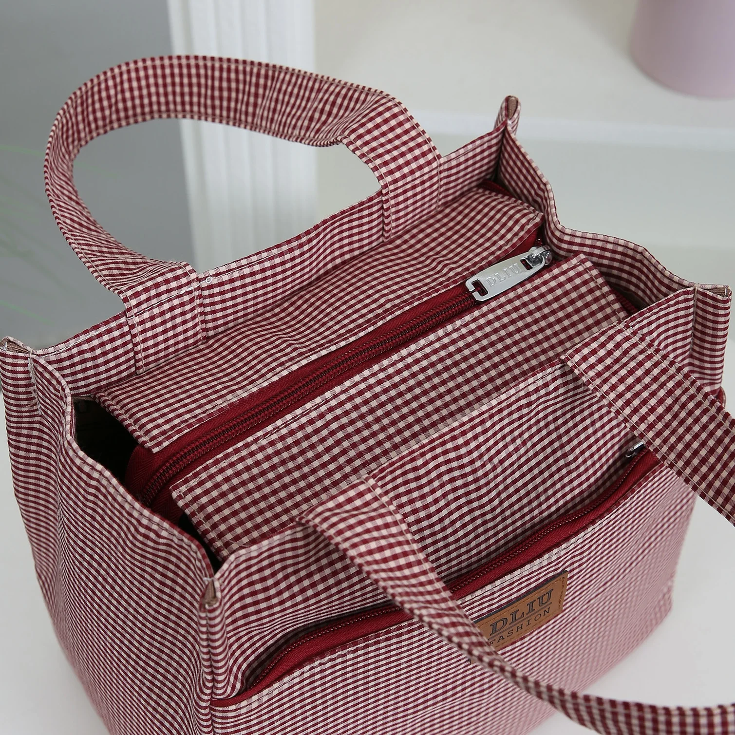 DLIU， New style, thickened fabric, checkered pattern, commuting tote bag, lunch box storage bag, lunch bag, miscellaneous bag view 4