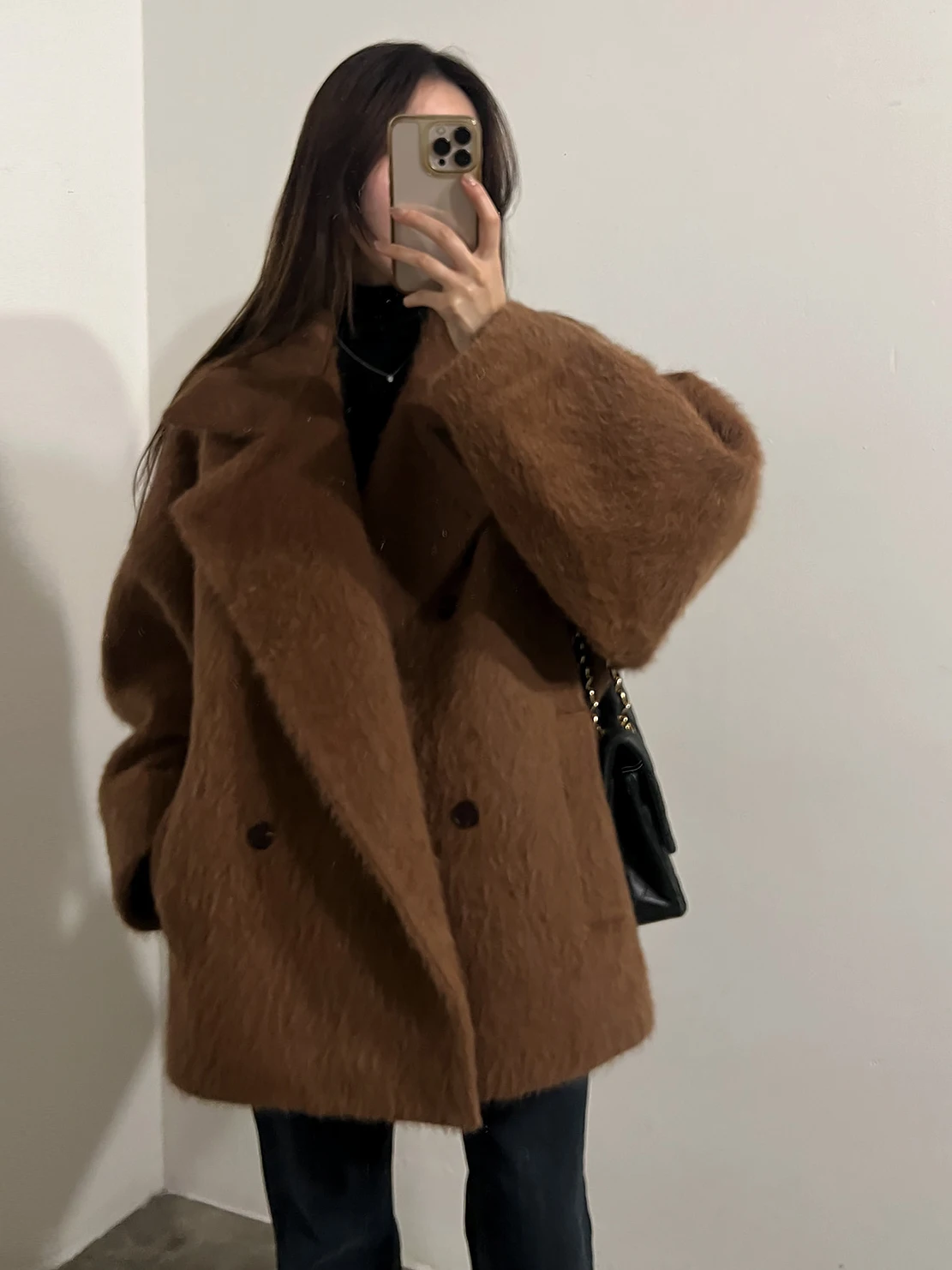 Casaco de lã retrô Briti Sle Thiened feminino solto lapela trespassado Faionable e Sli