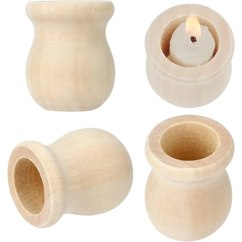 1.5 Inch 10pcs Unfinished Wood Candle Cups Blank Candle Holders Wooden Candlesticks 4/5 Inch Hole Classics Flower Container