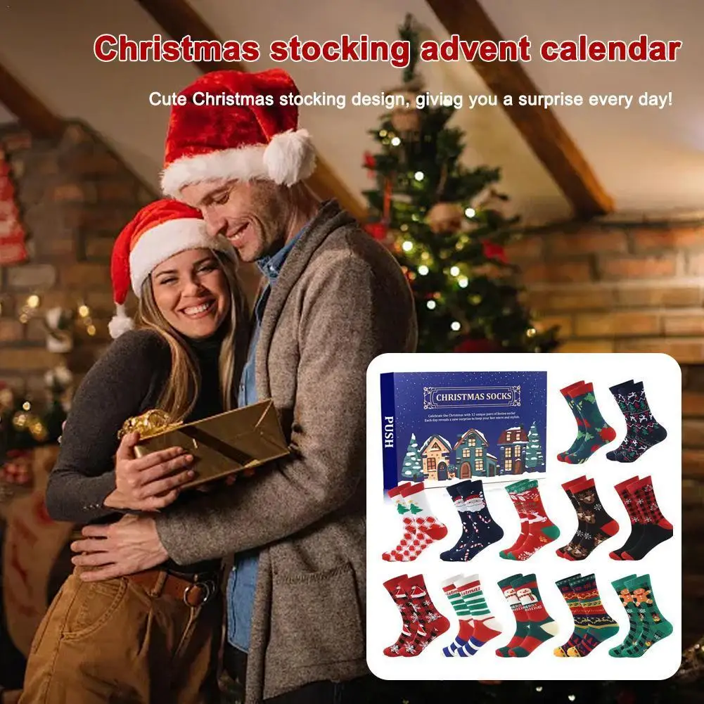 

2024 Festive Holiday Countdown Gift Box12/24 Days Of Christmas Socks Advent Calendar For Advent Calendar Winter Cotton Socks