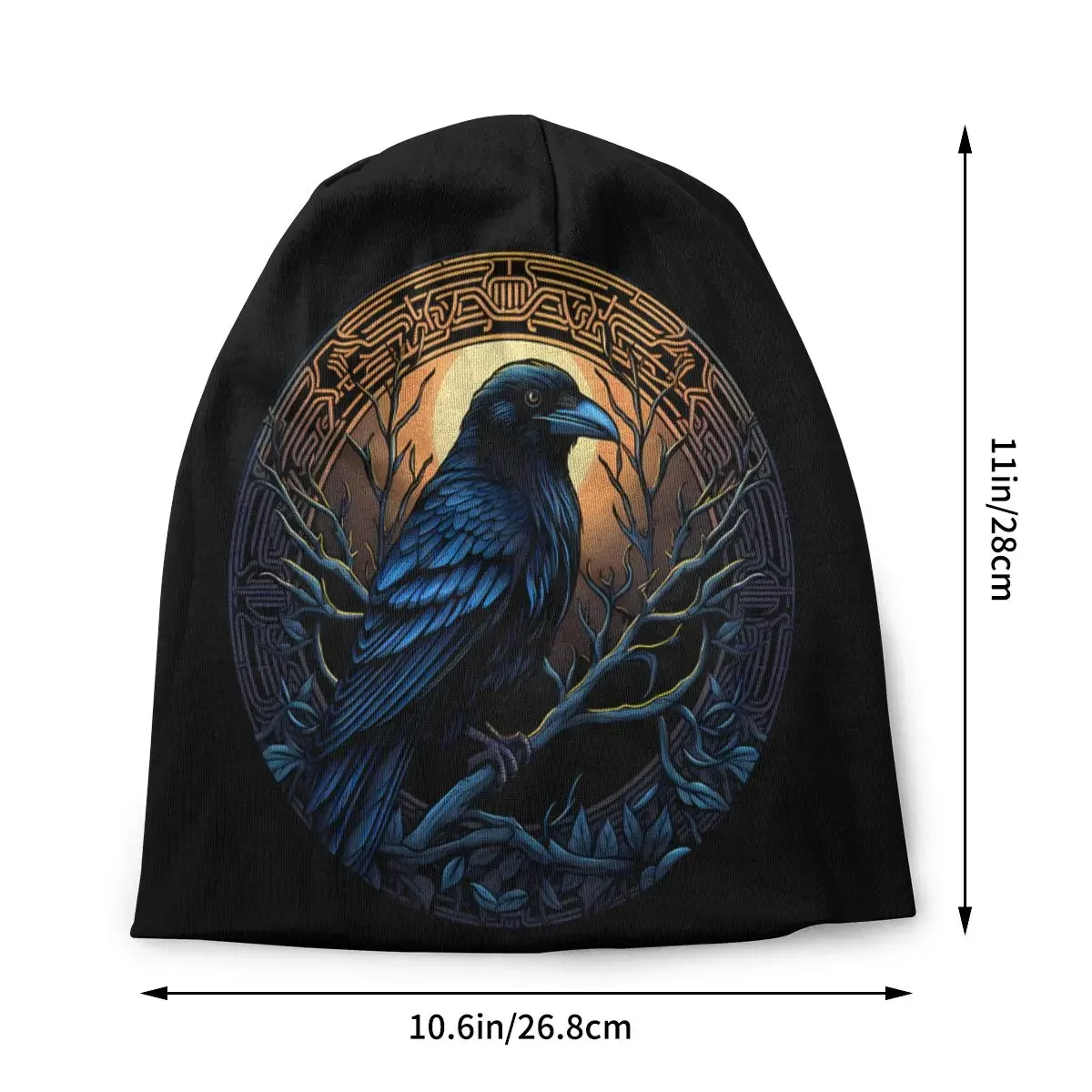 Blue Sunset Outdoor Beanie Caps Viking Black Raven Crow Huginn Muninn Skullies Beanies Ski Caps Soft Thin Bonnet Hats