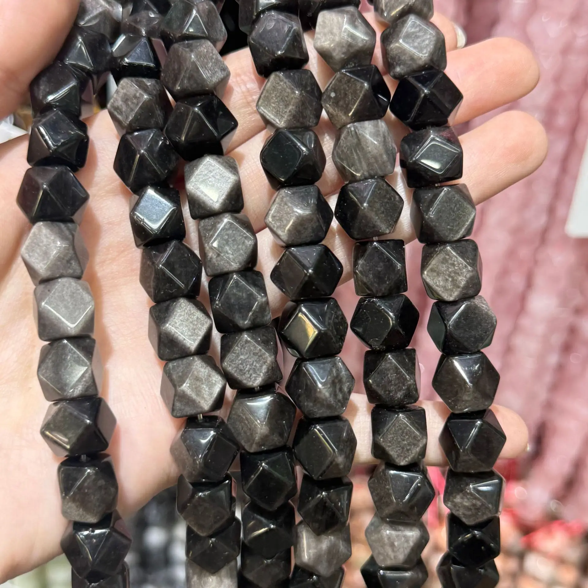 Cuentas Sueltas de Obsidiana Plateada Natural de 10 mm, Corte Estrella Anís, Sin Forma, para Hacer Joyas, Collares y Pulseras, Venta al Por Mayor