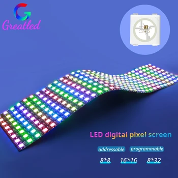 8x8 16x16 8x32 Módulo WS2812B RGB LED Painel digital flexível individualmente endereçável WS2812 Tela de matriz de luz DC5V