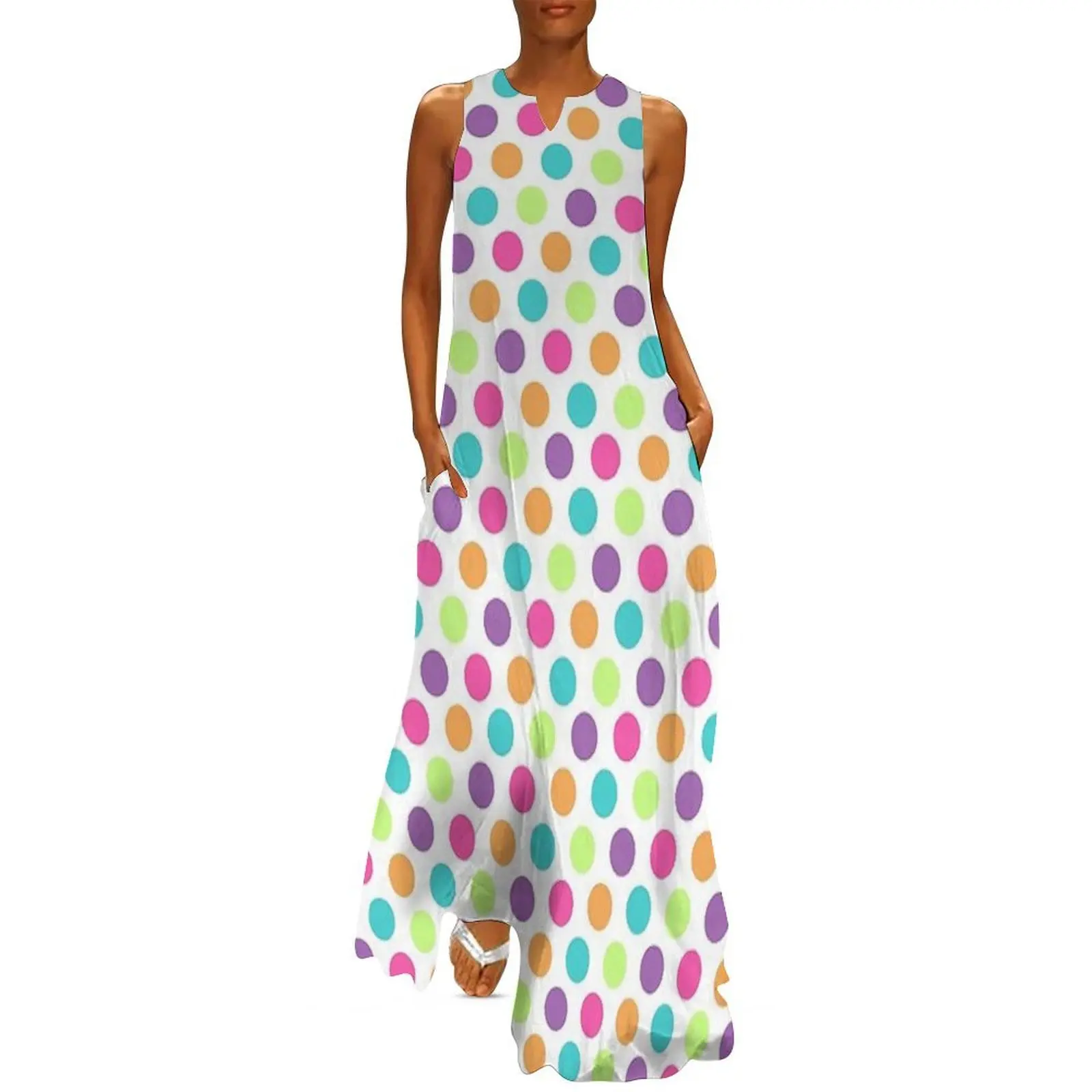 

Pastel Fun Dots Long Dress dresses korean style african dresses for woman Beachwear dress korean style
