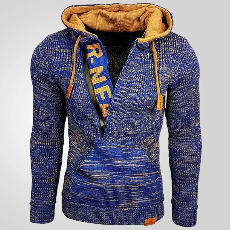 Men Pullovers Sweatshirts Sweaters Hooded Pockets Casual Loose Splice Knitted Drawstring Regular Thick Tops Autumn Winter New