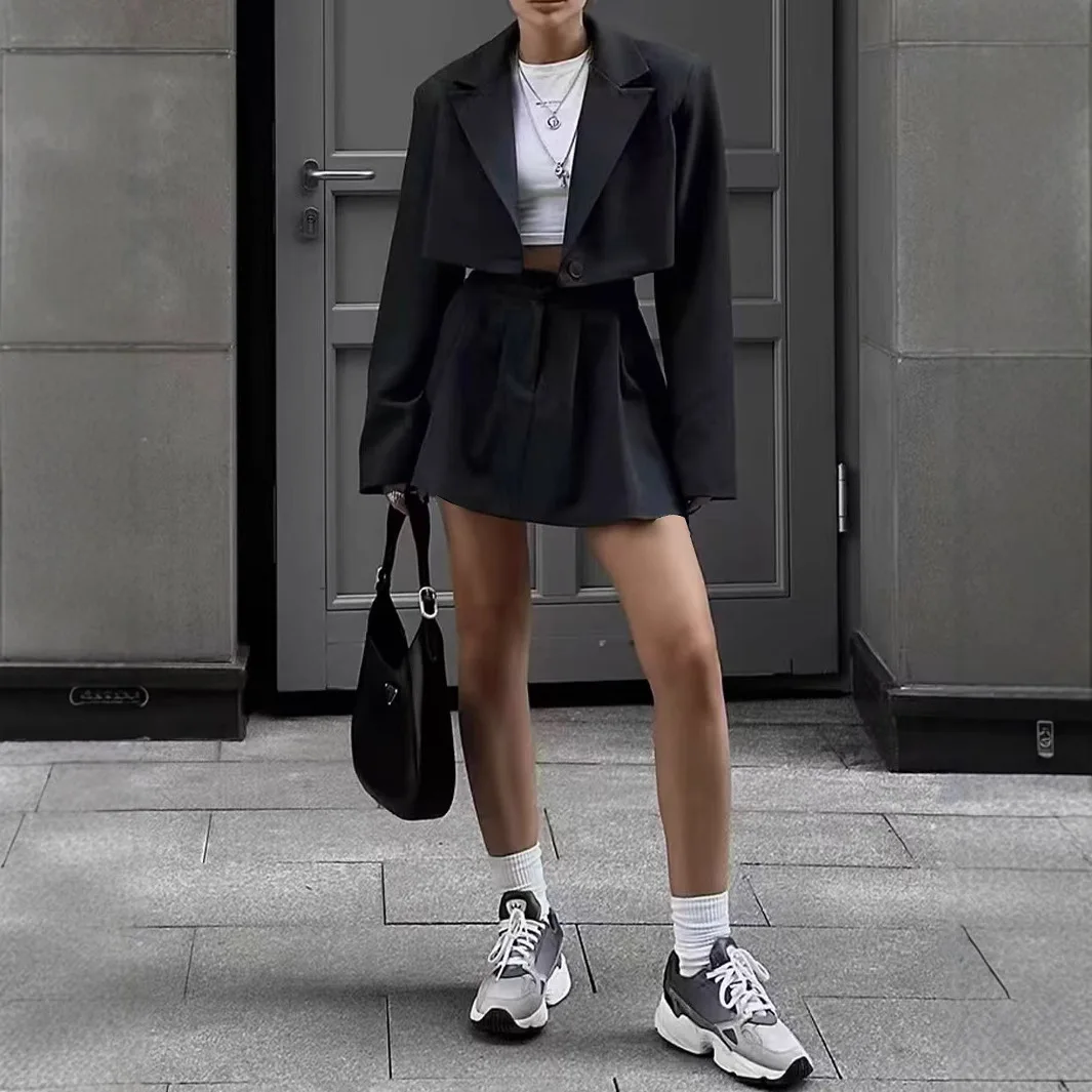 

Небольшой костюм Faionable, комплект с юбкой, комплект из двух предметов с отложным воротником, длинные брюки Sve ort, весна 2021, женская мода